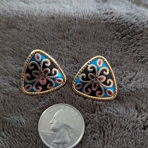 Artistic Gold and Blue Swirl Earrings